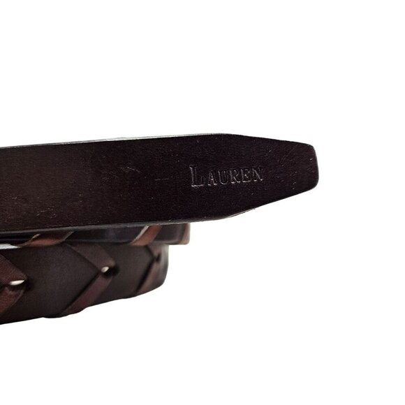 Lauren Ralph Lauren NWOT Brown Braided Leather Belt‎ Brass Buckle Two Tone 32 - Picture 3 of 11